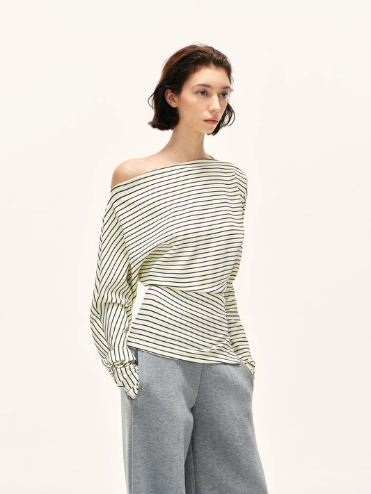 Off-Shoulder Black & White Striped Top – Soft Touch, Y2K Baddie Style