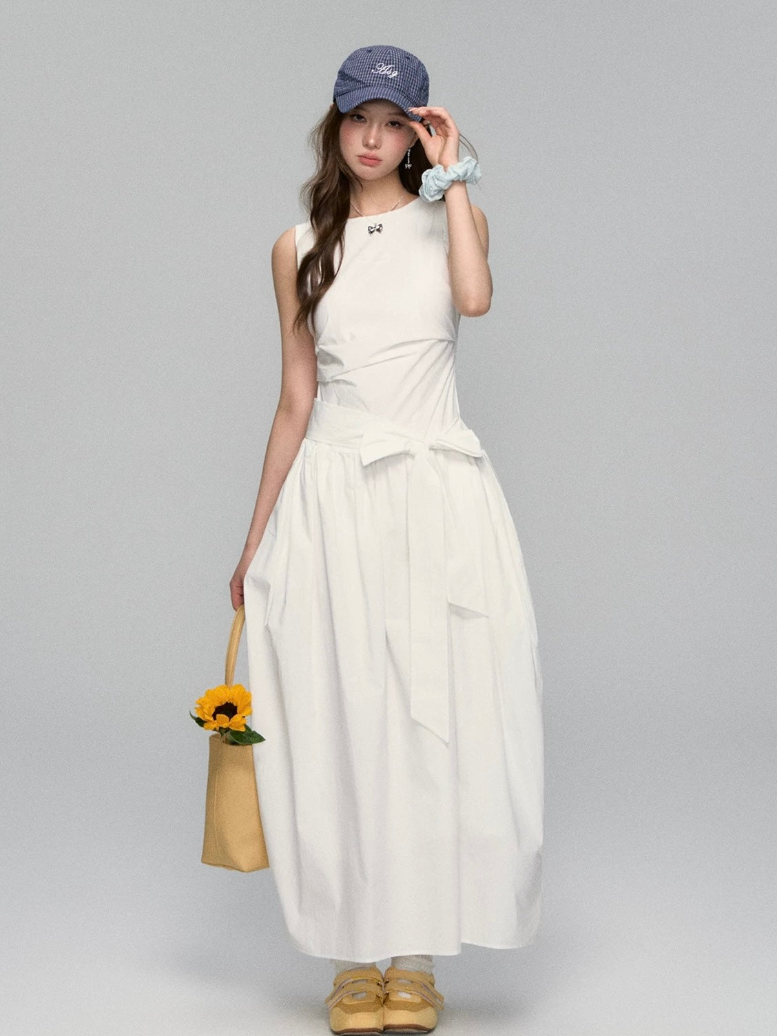 Minimalist Sleeveless Tie-Waist A-Line Dress – Nautical Chic Tank Style