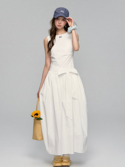 Minimalist Sleeveless Tie-Waist A-Line Dress – Nautical Chic Tank Style