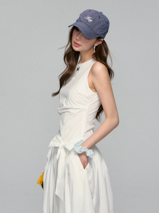 Minimalist Sleeveless Tie-Waist A-Line Dress – Nautical Chic Tank Style