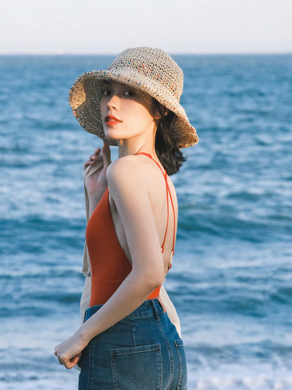 Scarlet Gold-Ring Backless One-Piece Swimsuit