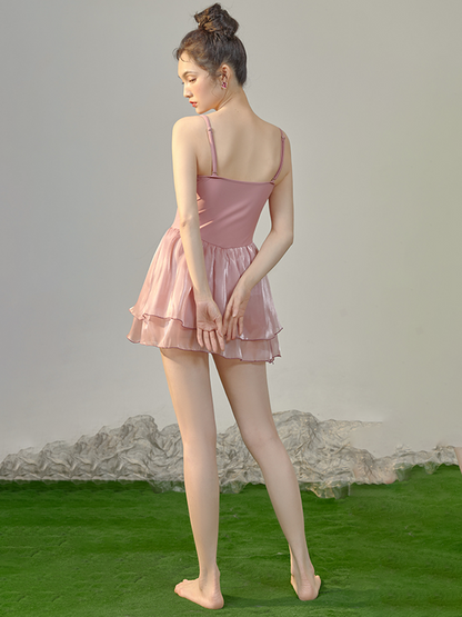 Pink Sweetheart-Style Swim Dress With Underwire Support