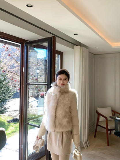 Milk-tea/White Furry Vest
