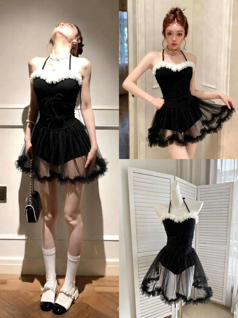 NOIR Ballet Ruffle One Piece Swim Dress