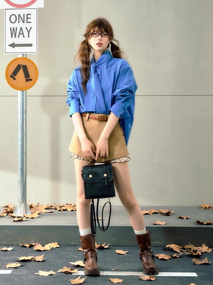 The Miu Girl - Two-piece Blue Shirt Set