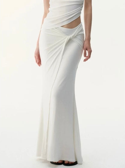 Sculpted Poise - White One-Shoulder Knit Set