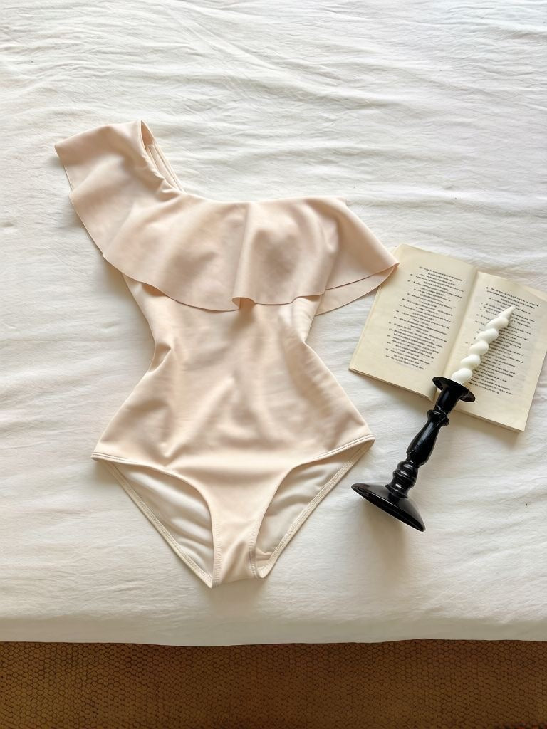 ÉLAN Ivory One Shoulder Ruffle One Piece Swimsuit