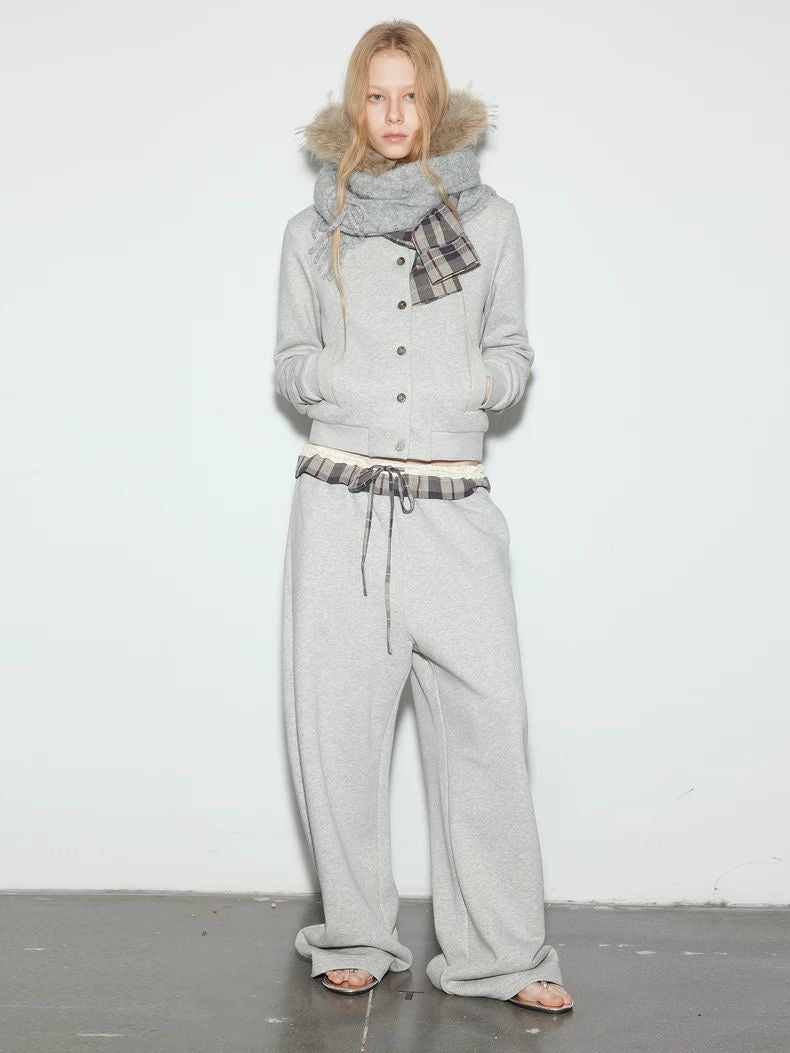 Faux Fur Collar Fleece-Lined Button Hoodie Jacket – Grey