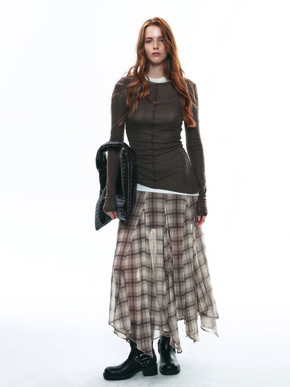 Scottish Plaid Asymmetrical Flow Midi Skirt