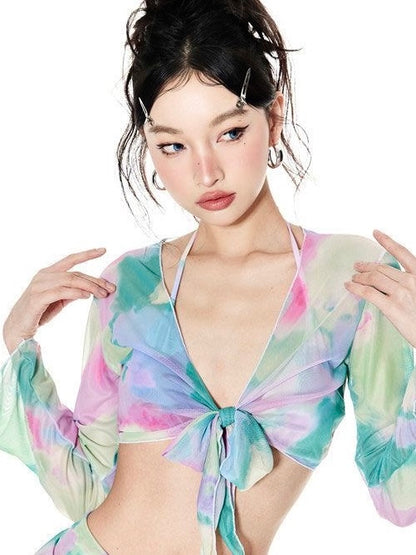AURA Tie-Dye Sheer Cover-Up Set with Wrap Skirt
