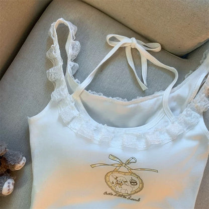 Elegant Lace Trim Halter Padded Cami Top