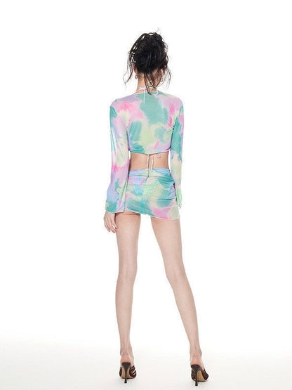 AURA Tie-Dye Sheer Cover-Up Set with Wrap Skirt