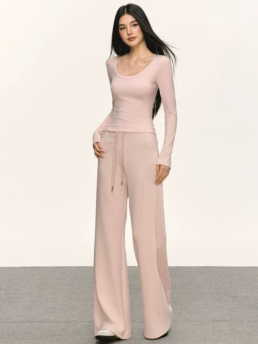 Soft Pink Knit Lounge Set – Long Sleeve Top & Pants