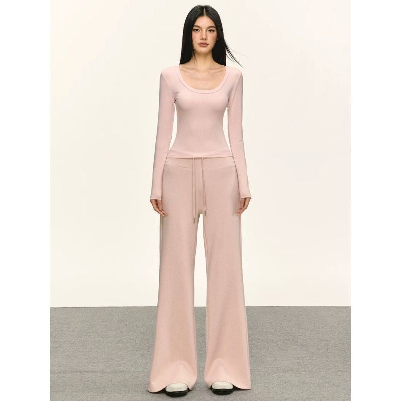 Soft Pink Knit Lounge Set – Long Sleeve Top & Pants