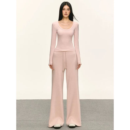 Soft Pink Knit Lounge Set – Long Sleeve Top & Pants