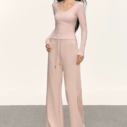 Soft Pink Knit Lounge Set – Long Sleeve Top & Pants