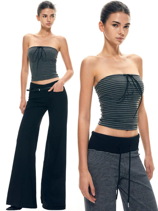 Colorblock Bow Tie Strapless Tube Top – Y2K Vintage Slim Fit