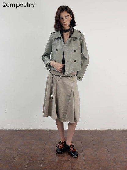 Haze Green Cropped Leather Jacket | Cut-Off Vintage Biker Style