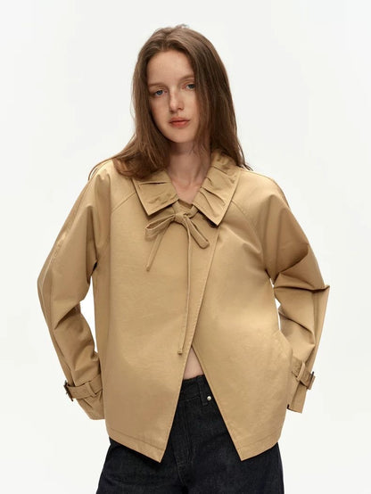 Original Cropped Trench Coat | Design Bow-Tie Khaki Jacket