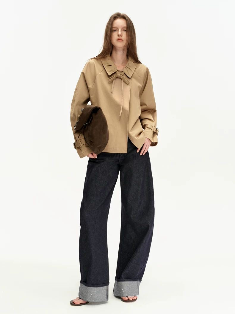 Original Cropped Trench Coat | Design Bow-Tie Khaki Jacket