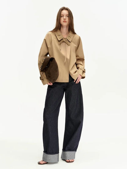 Original Cropped Trench Coat | Design Bow-Tie Khaki Jacket