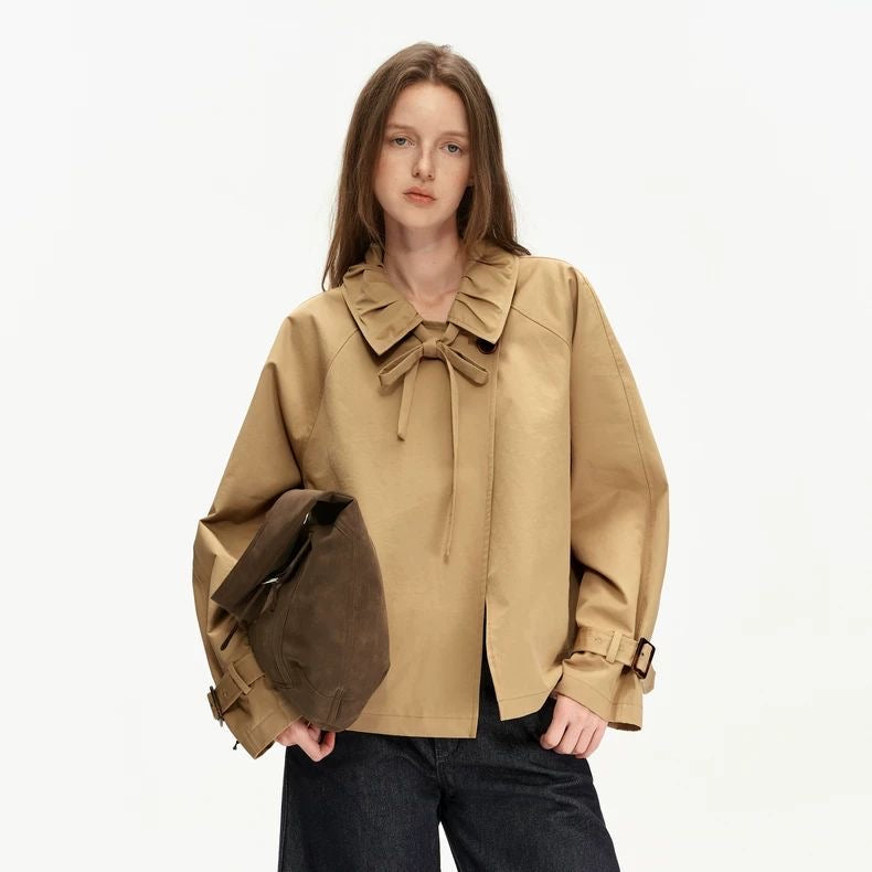Original Cropped Trench Coat | Design Bow-Tie Khaki Jacket