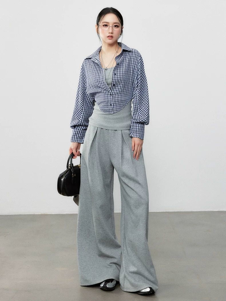 Plaid Two-in-One Shirt with Vest | Designer Style Blouse