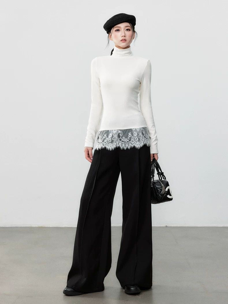 White Lace Long-Sleeve Tee | Slim-Fit Designer Layering Top