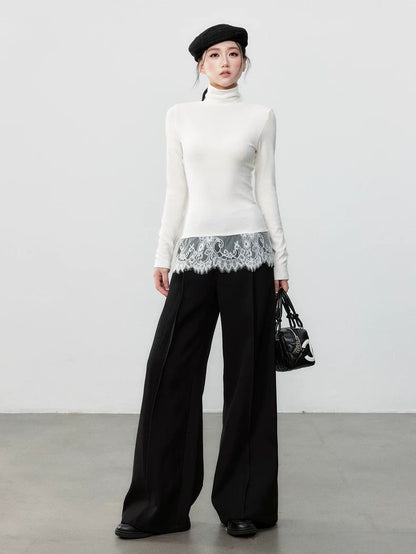 White Lace Long-Sleeve Tee | Slim-Fit Designer Layering Top