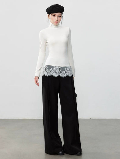 White Lace Long-Sleeve Tee | Slim-Fit Designer Layering Top