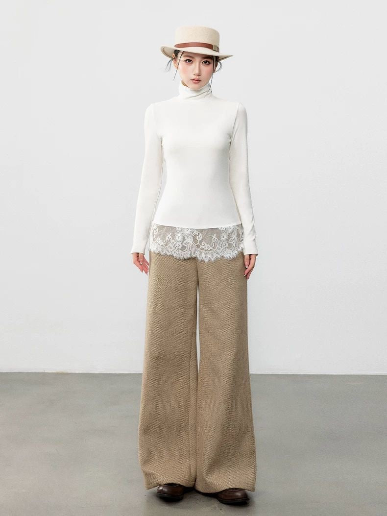 White Lace Long-Sleeve Tee | Slim-Fit Designer Layering Top