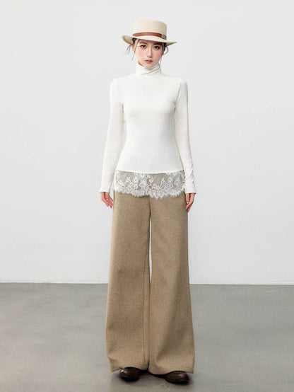 White Lace Long-Sleeve Tee | Slim-Fit Designer Layering Top