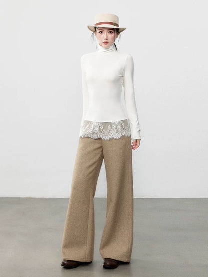 White Lace Long-Sleeve Tee | Slim-Fit Designer Layering Top