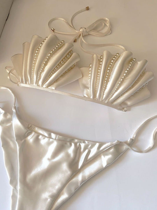 Luxe Pearl Shell Push-Up Bikini – Mermaid-Inspired Beach Set