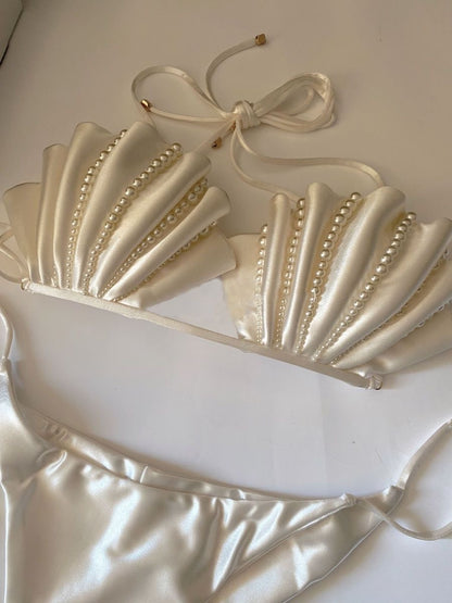 Luxe Pearl Shell Push-Up Bikini – Mermaid-Inspired Beach Set