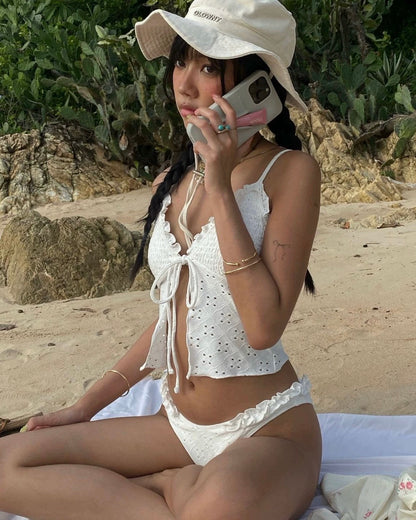 White Ruffled Tie-Up Bikini Set – Romantic Island Holiday Style