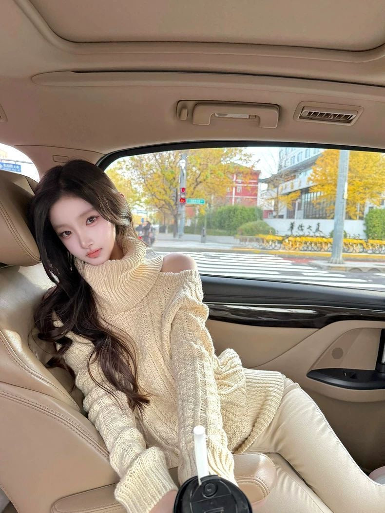 INNA Camille Off-Shoulder Cable Knit Sweater