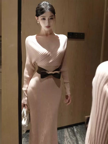 INNA Élise Wrap Knit Midi Dress