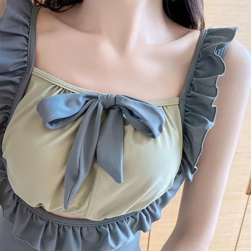 Korean INS Style One-Piece Swimsuit – Modest Slimming with Butterfly Tie Detail