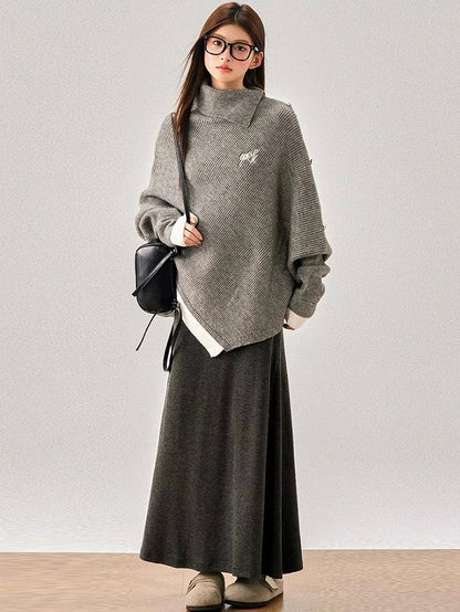 Asymmetrical Ribbed Knit Sweater