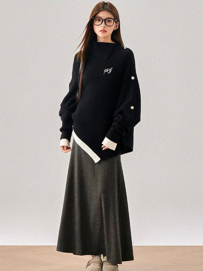 Asymmetrical Ribbed Knit Sweater