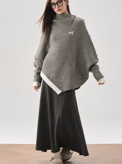 Asymmetrical Ribbed Knit Sweater