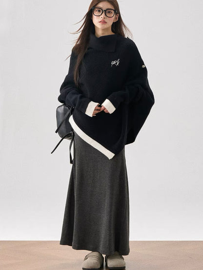 Asymmetrical Ribbed Knit Sweater