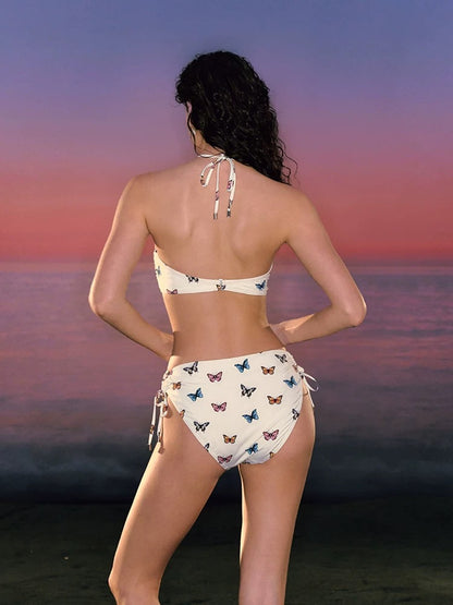 Butterfly Charm 3-Piece Bikini Set – Sexy Printed Swimsuit with Sheer Cover Skirt