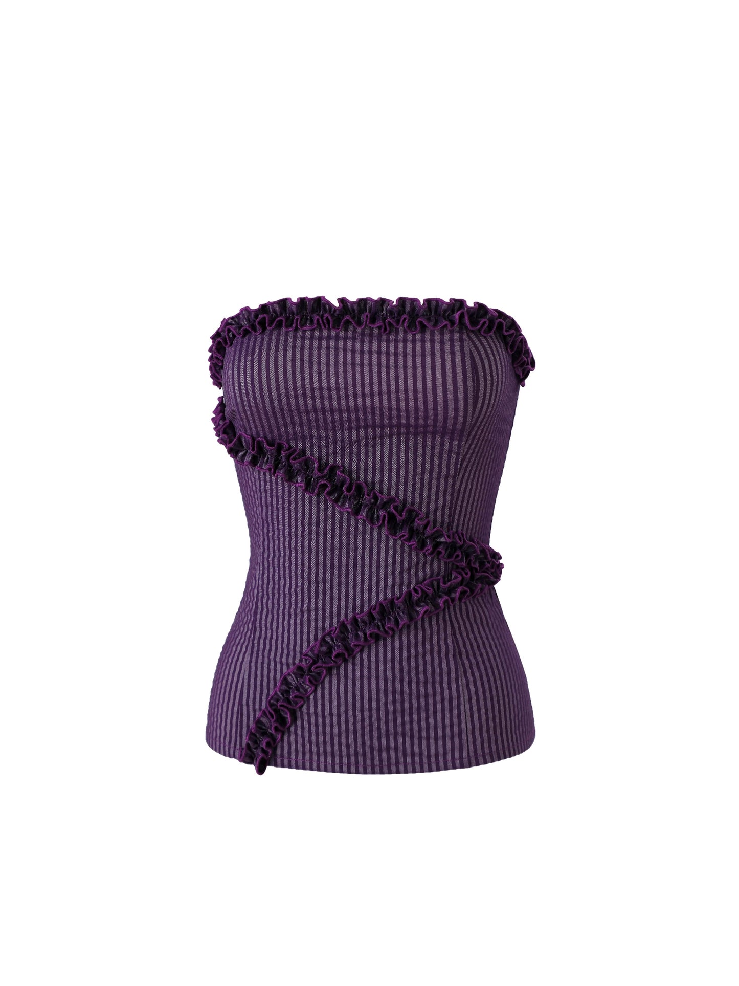 Purple Cross Lace Bustier Ruched Stretch Slim Fit Camisole Top