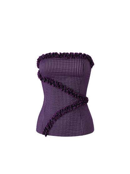 Purple Cross Lace Bustier Ruched Stretch Slim Fit Camisole Top