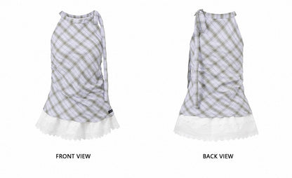 Sweet Lace-Trim Halter Neck Dress