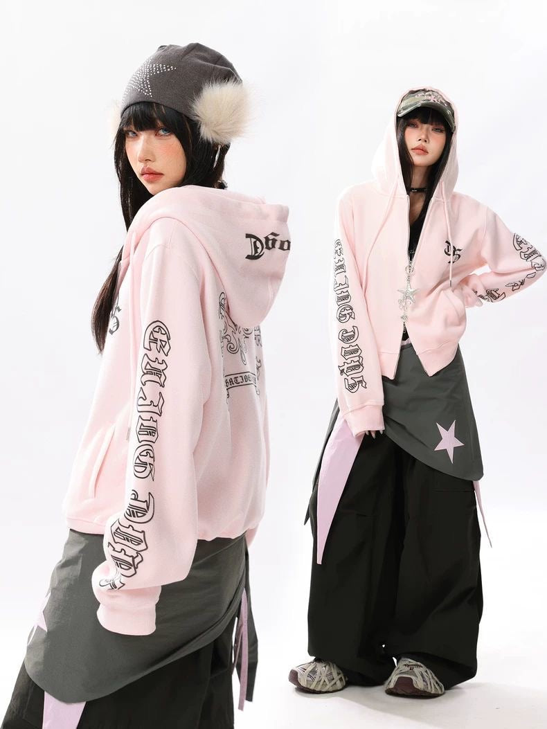 INNA Y2K Pink Star Zip Hoodie