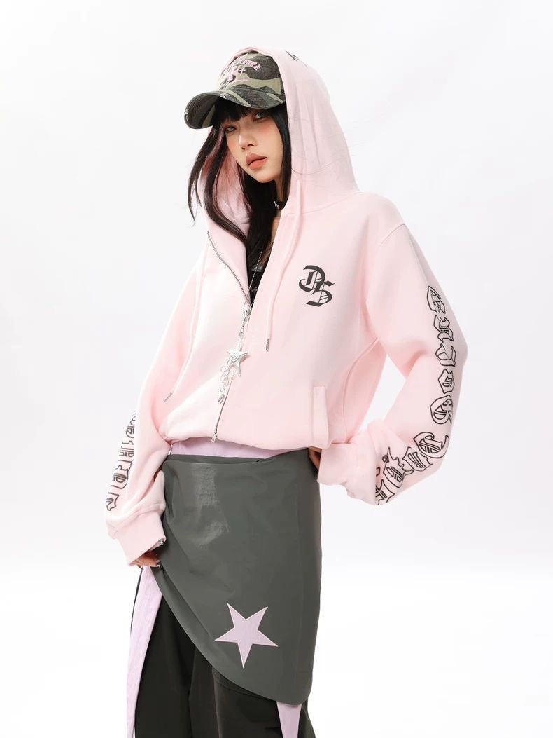INNA Y2K Pink Star Zip Hoodie