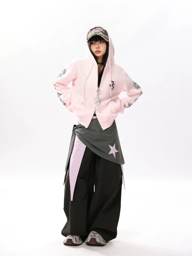 INNA Y2K Pink Star Zip Hoodie